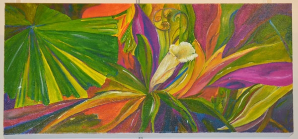 Gregg Nowell: "Consider the wild flowers", Acrylic on canvas, 25 x 50cm