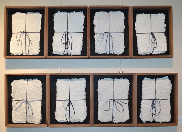 Sue Oliver: "The Eighth Day", Handmade paper with timber assemblage, 29 x 190cm
