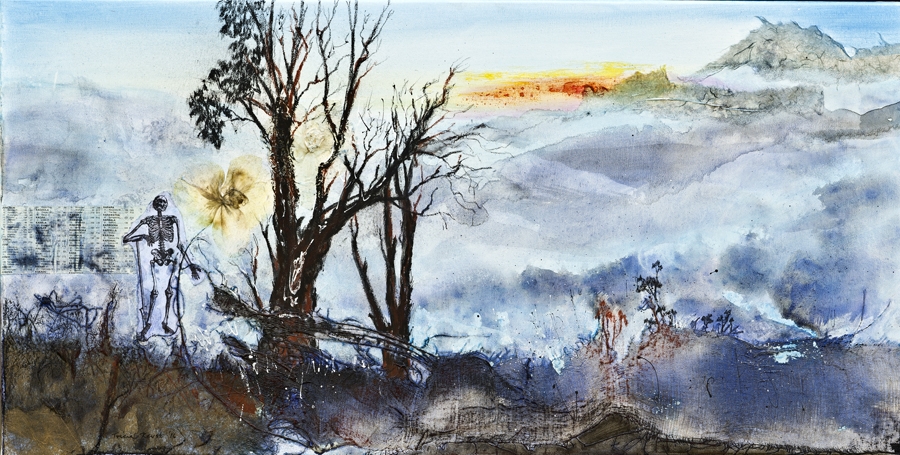 Tricia Reust: "Dust to Dawn", Mixed Media, 46cm x 92cm