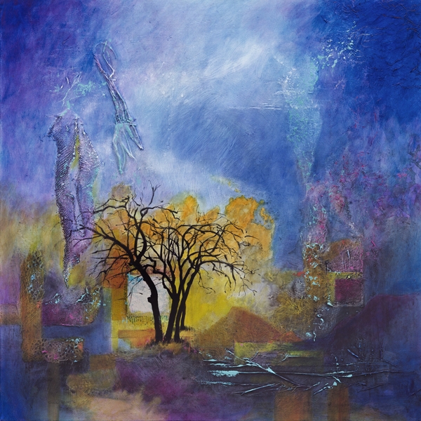 Tricia Reust: "Trinity on the Wing", Mixed media, 77cm x 77cm
